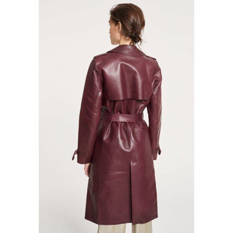 Stylish Ladies Regular Fit Burgundy Leather Light Trench Coat