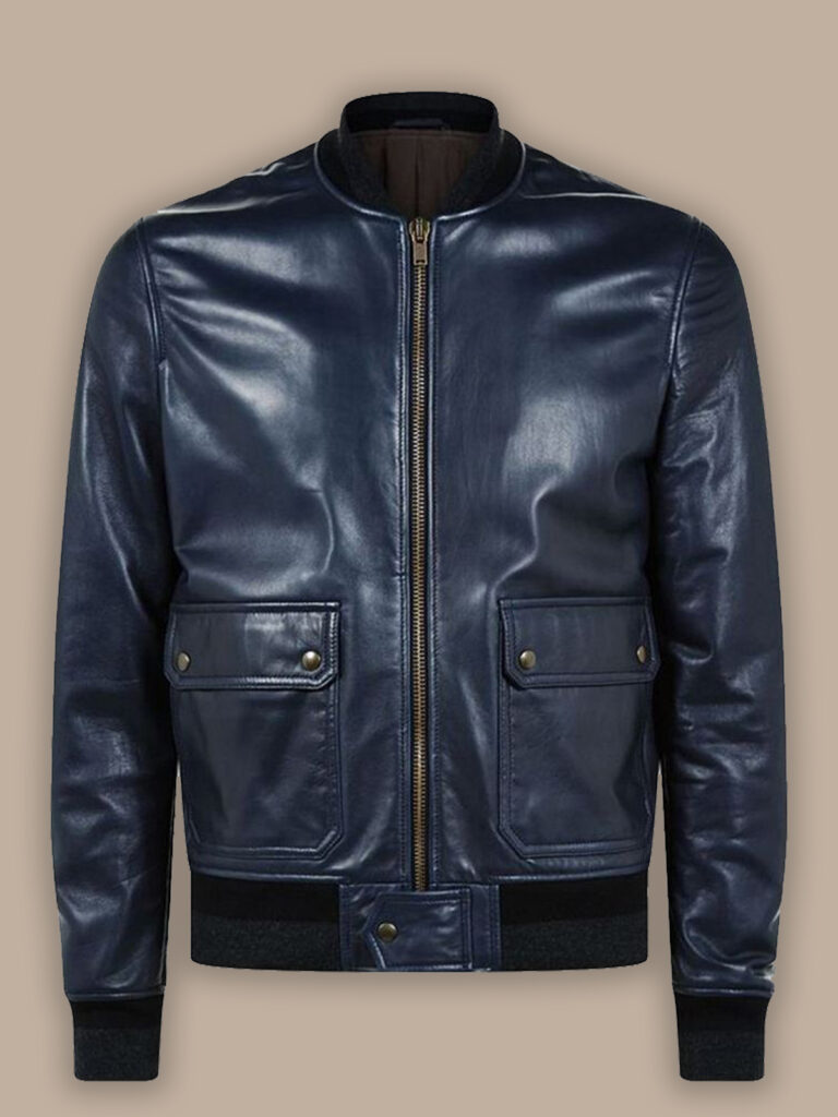 Men Navy Blue Bomber Jacket