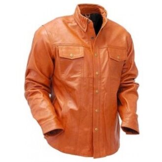 Mens Perfect Look Real Sheepskin Tan Brown Leather Shirt