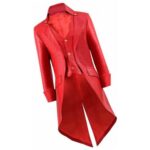 Steampunk Style Genuine Sheepskin Red Leather Long Trench Coat for Men