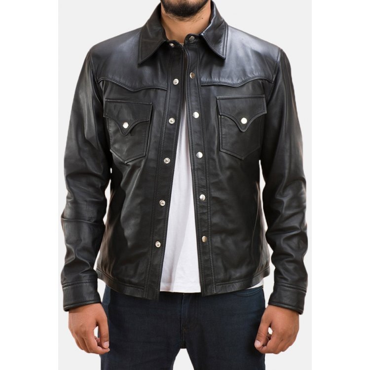 Urban Edge: Men's Street Wear Real Sheepskin Black Leather Shirt | Free ...