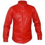 Men's Striking Look Real Sheepskin Red Leather Shirt - Bold Elegance