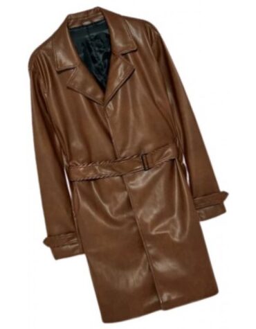 Mens Unique Design Genuine Sheepskin Brown Leather Long Trench Coat
