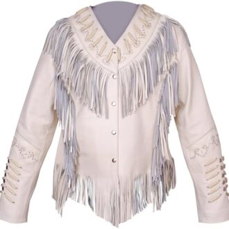 Elegant Women White Fringe Jacket for Winter