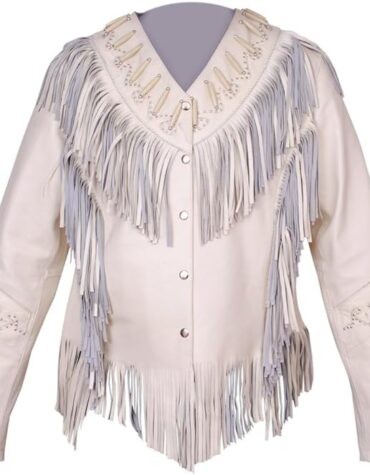 Elegant Women White Fringe Jacket for Winter