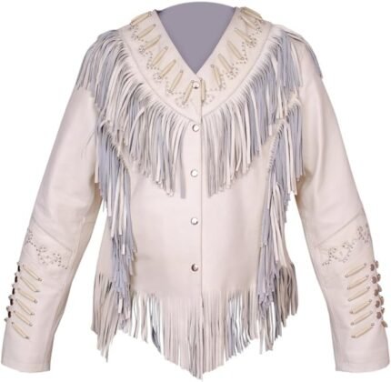 Elegant Women White Fringe Jacket for Winter
