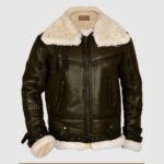 Army Green Men B3 Bomber Shearling Leather Jacket - Military-Inspired Winter Fashion