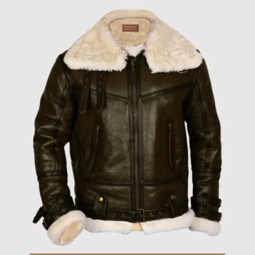 Army-Green-Men-B3-Bomber-Shealring-Leather-Jacket-back-min