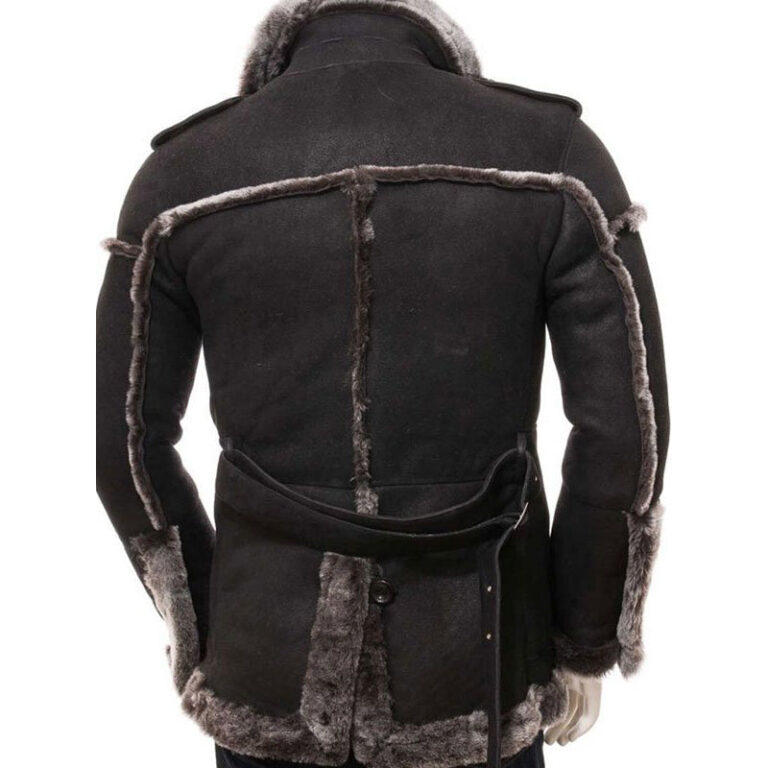 Mens Shearling Black Leather Coat