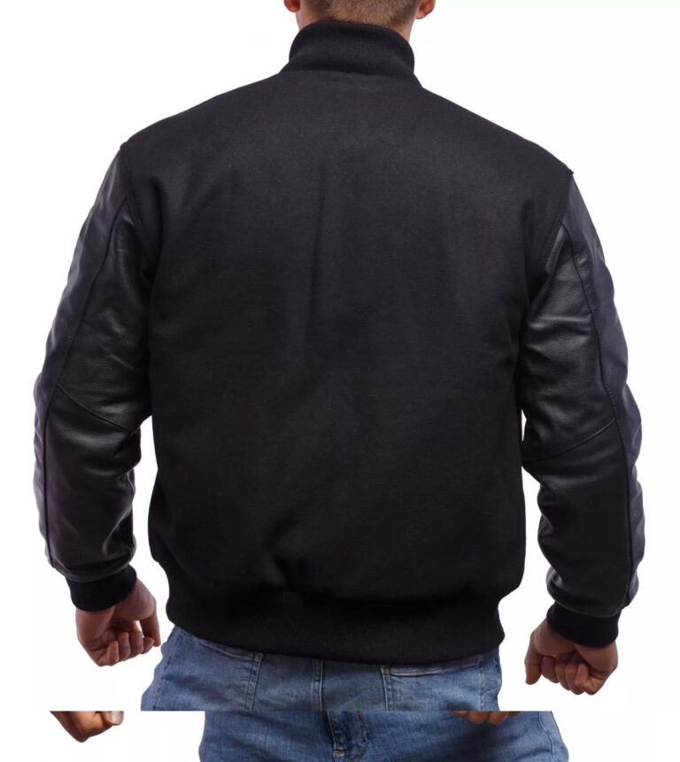 Black Wool Body & Black Leather Sleeves Letterman Jacket