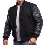 Classic Black Wool Body & Leather Sleeves Letterman Jacket for Timeless Style