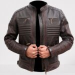 Brown Leather Biker Racer Jacket for Men - Stylish Leather Apparel Fashion