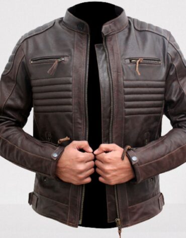 Brown Leather Biker Racer Jacket for Men Leather Apparel Fashion Jacket