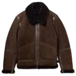 Dark Brown Leather Trimmed Shearling Jacket