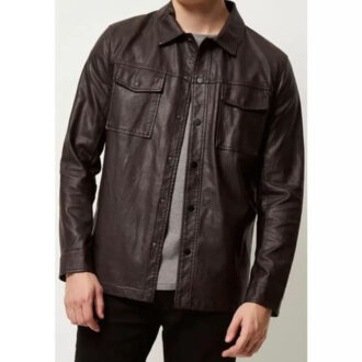 Mens Cool Fashion Real Sheepskin Black Leather Shirt