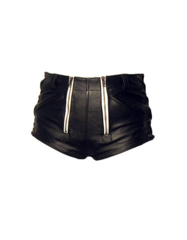 Men Black Leather Shorts