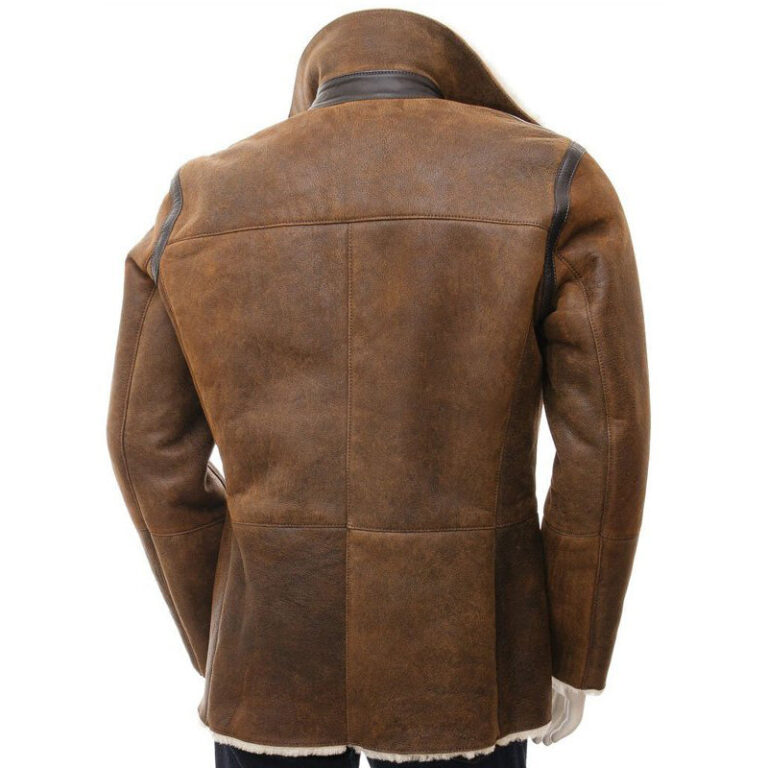 Mens Tan Sheepskin Shearling PeaCoat