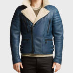 Blue shearling jacket mens for winters