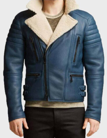 Blue shearling jacket mens for winters