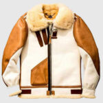 White and brown shearling jacket mens for winters
