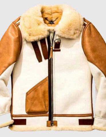 White and brown shearling jacket mens for winters