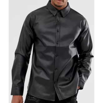 Mens Awesome Look Real Sheepskin Black Leather Shirt