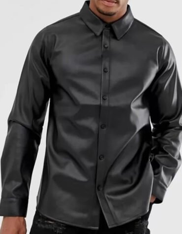 Mens Awesome Look Real Sheepskin Black Leather Shirt