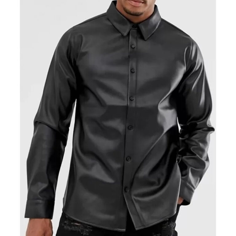 Mens Awesome Look Real Sheepskin Black Leather Shirt