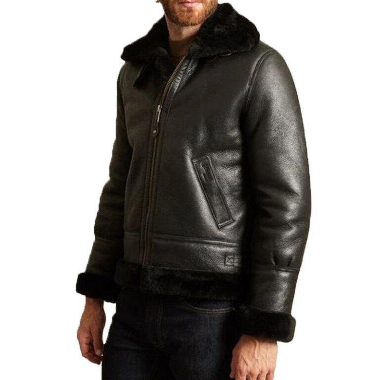 Black shearling jacket mens for winters