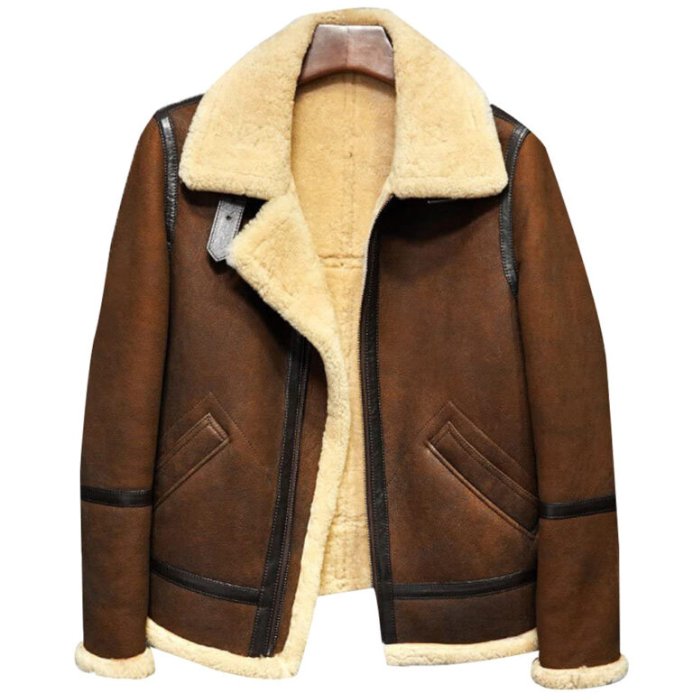 Brown shearling jacket mens for winters