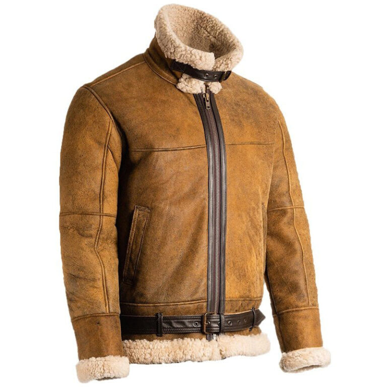 Brown shearling jacket mens for winters