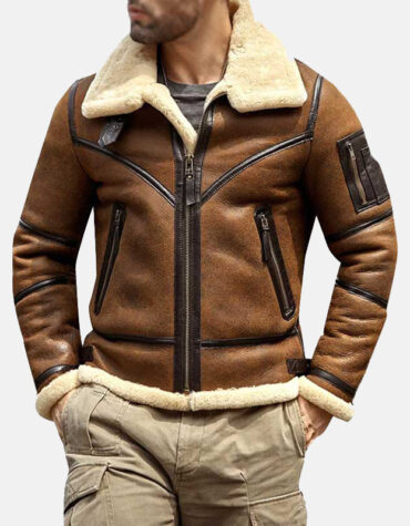 Brown shearling jacket mens for winters