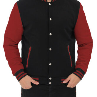 Mens Baseball Style Maroon and Black Varsity Jacket