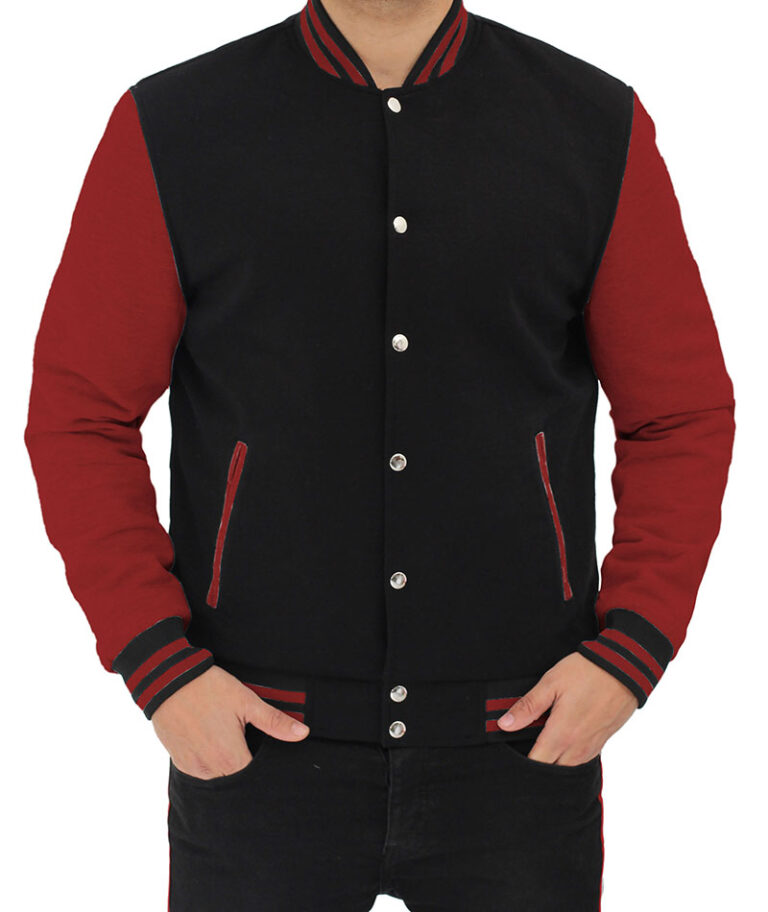 Mens Baseball Style Maroon and Black Varsity Jacket