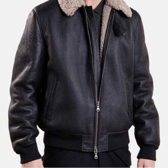 Mens Black Aviator Bomber Leather Jacket No reviews