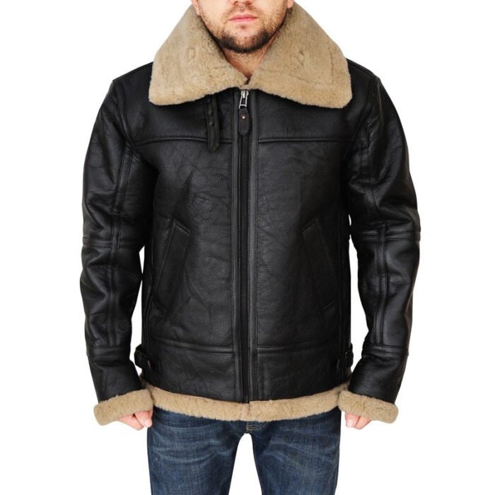 Black shearling jacket mens for winters