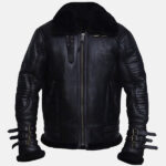 Full black shearling jacket mens for winters