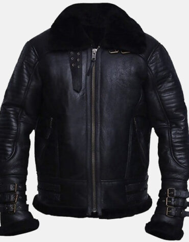 Full black shearling jacket mens for winters