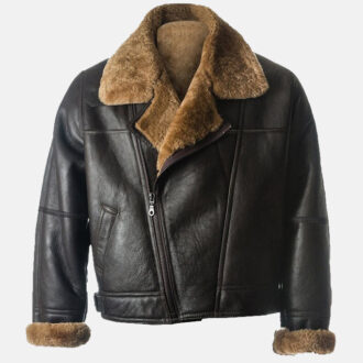 Black and brown shearling jacket mens for winters