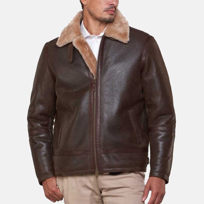 Men's Brown Sheepskin Leather Shearling Jacket