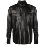 Men's Casual Wear Real Sheepskin Black Leather Shirt - Effortless Style