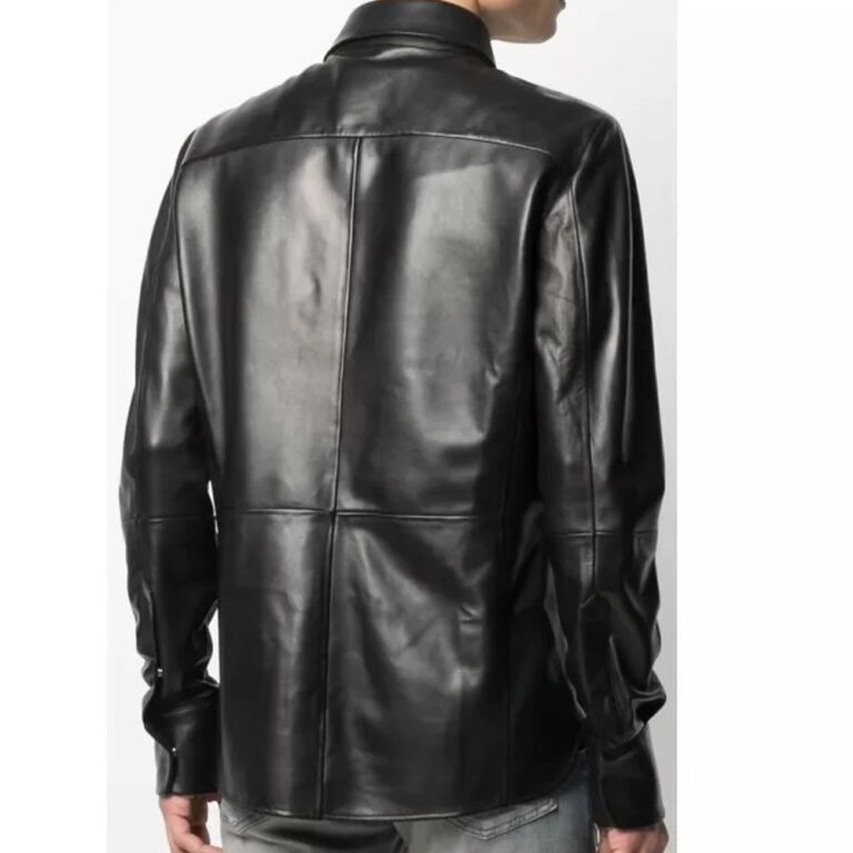 Mens Casual Wear Real Sheepskin Black Leather Shirt