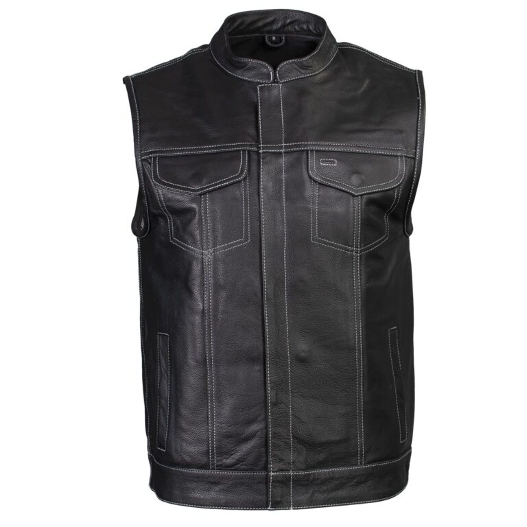 Mens Dagger Black Leather MC Vest