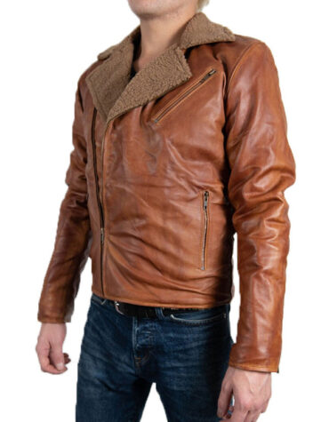 Men's Faux Fur Brown Leather Jacket