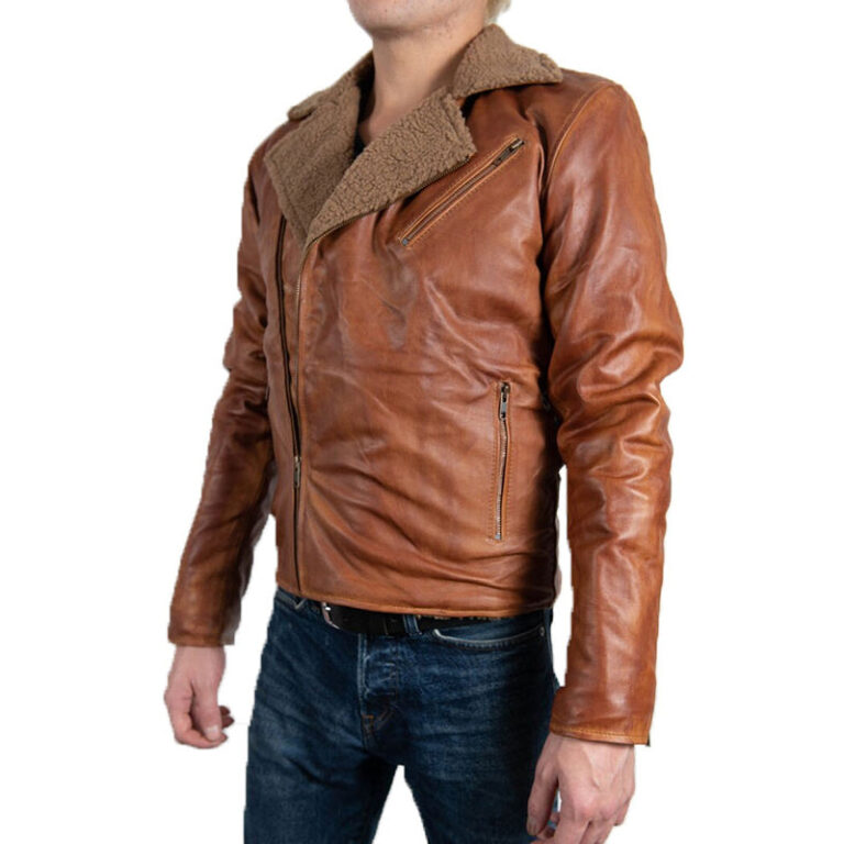 Men's Faux Fur Brown Leather Jacket