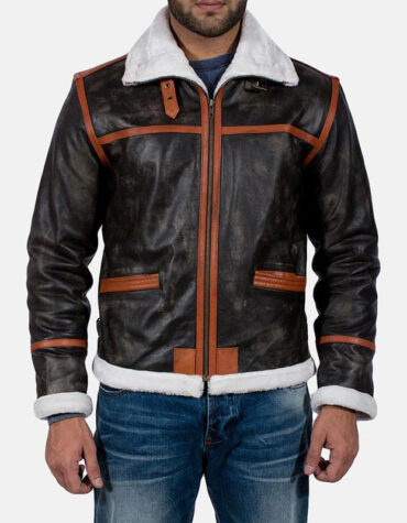 Brown shearling jacket mens for winters