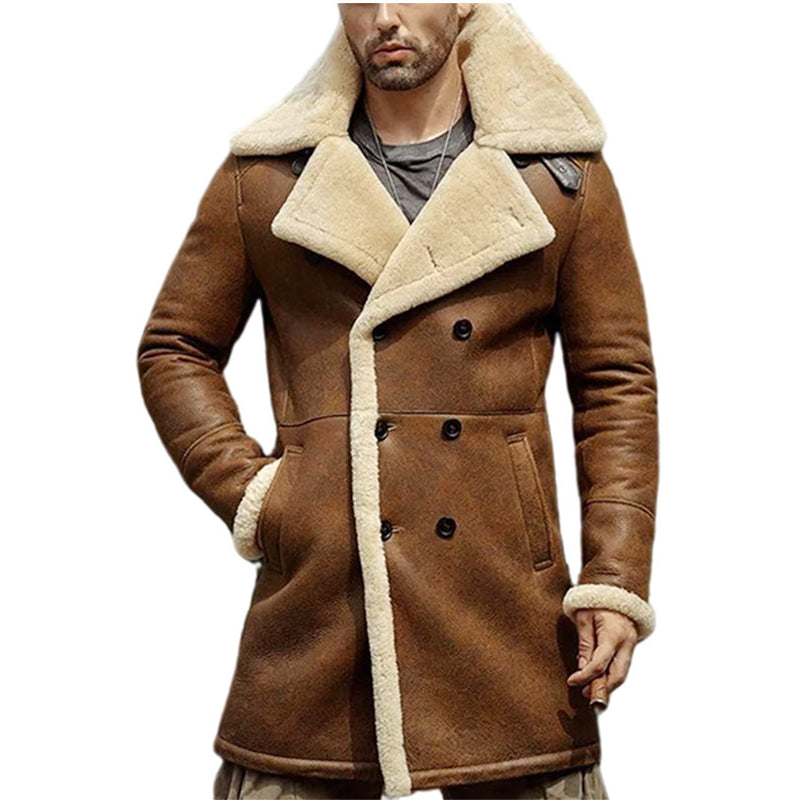 Men's Fur Shearling Brown Leather Coat - Mready