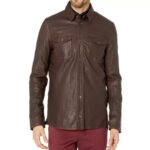 Men's Great Style Real Sheepskin Brown Leather Shirt - Timeless Elegance