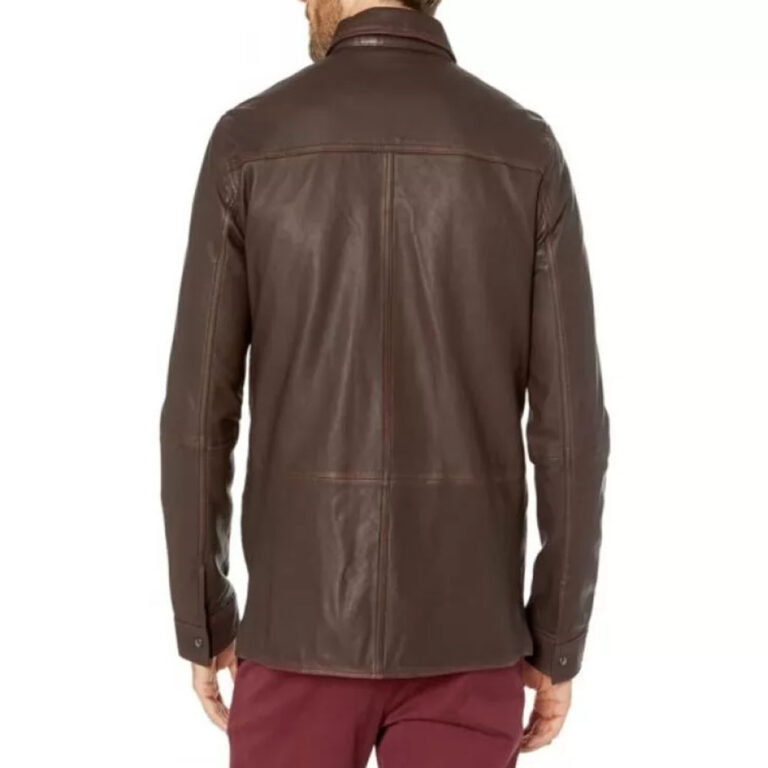 Mens Great Style Real Sheepskin Brown Leather Shirt