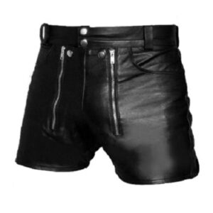 Black Leather Chastity Bondage Shorts Rear Zip – CS2 – BLK